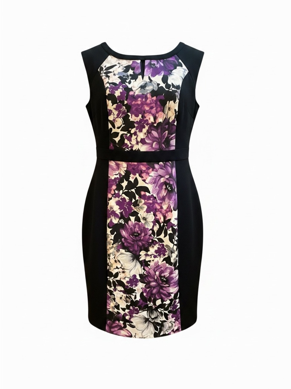 White House Black Market Black Midi Dress with Purple Floral Center - Hot #